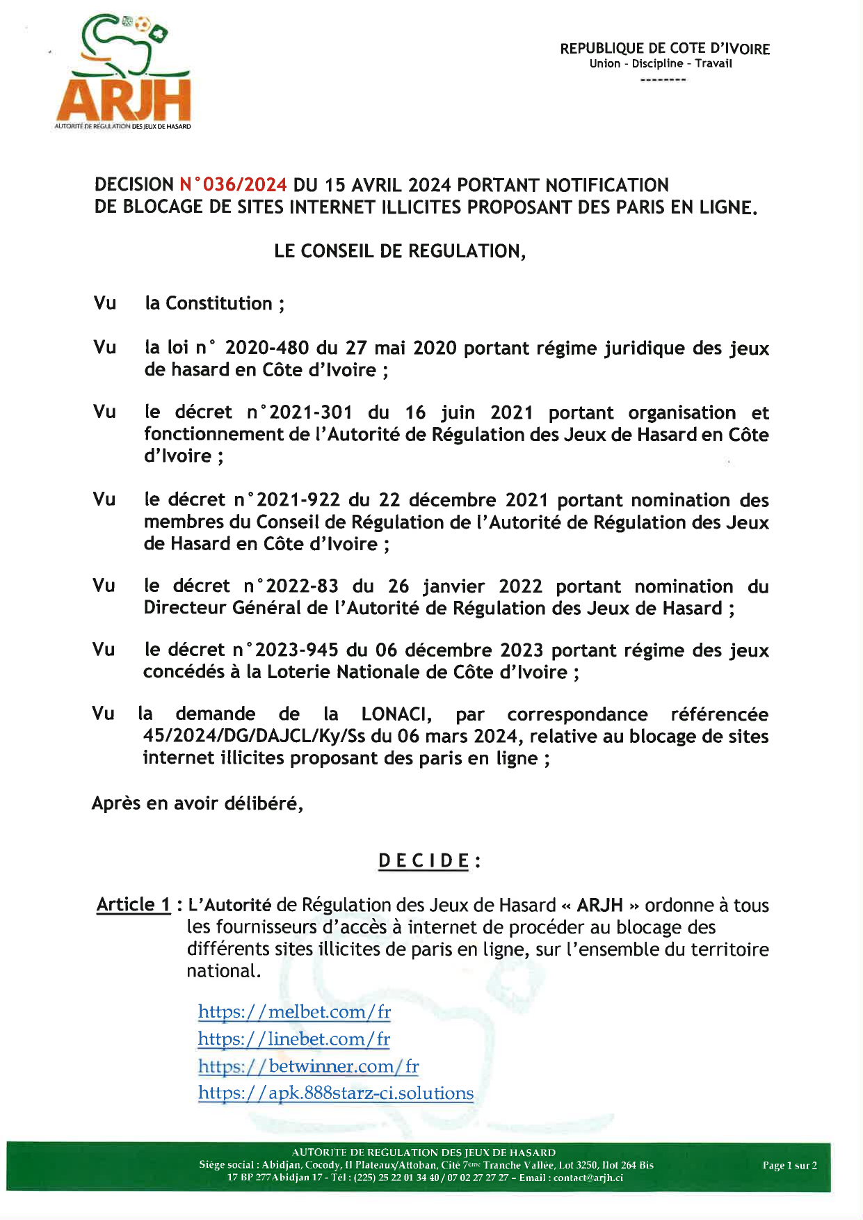 Capture de la décision officielle défavorable concernant le domaine exact
