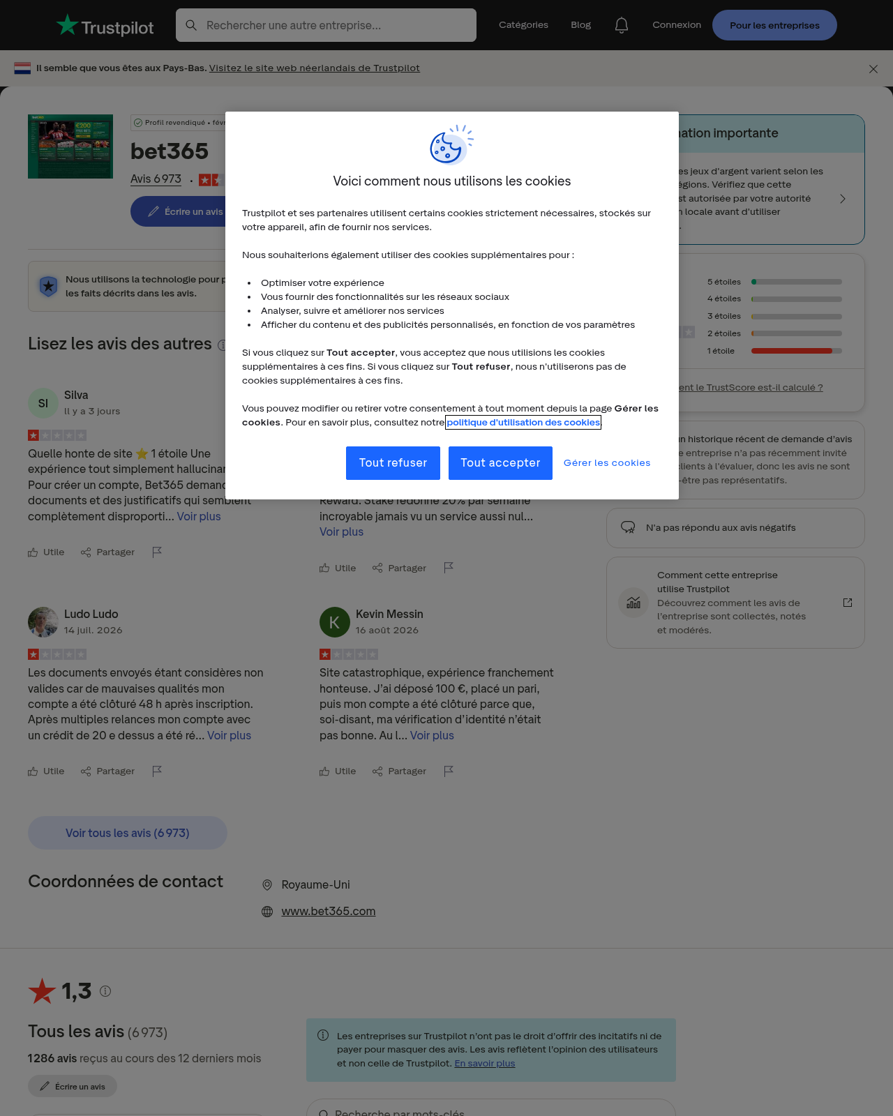 Capture d’avis indépendants concernant bet365.com